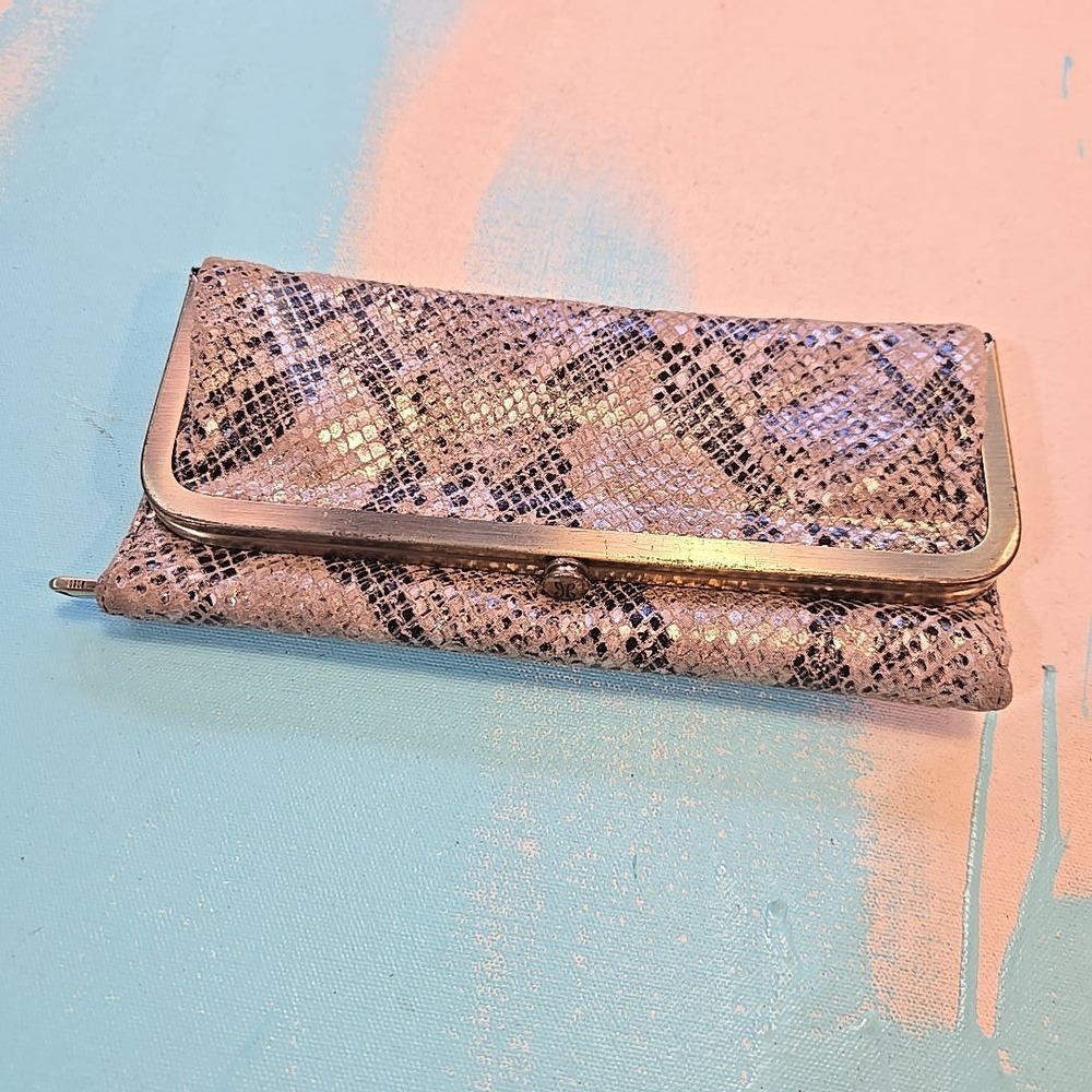 Hobo Intl Lauren Wallet Clutch Frame Snake Embossed Snap 4x8.5 Mirror Chain Zip